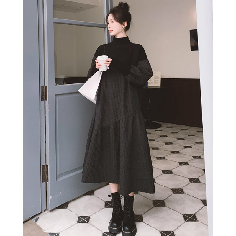 異素材MIXハイネックボリュームワンピース