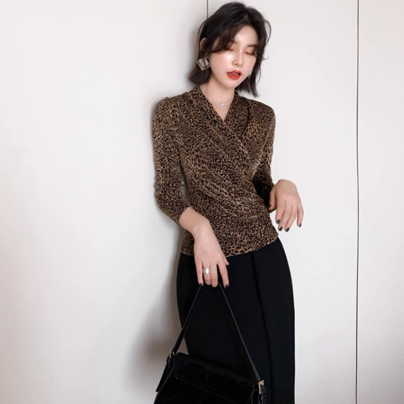 カシュクールレオパードトップ×アシメペンシルスカート