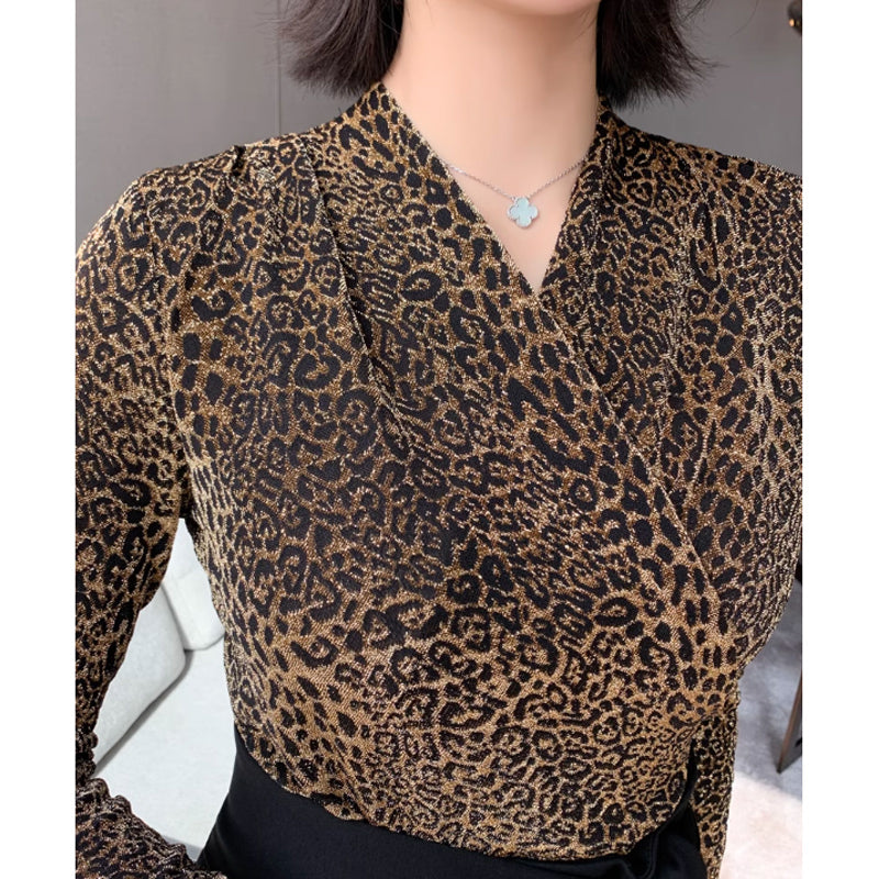 カシュクールレオパードトップ×アシメペンシルスカート