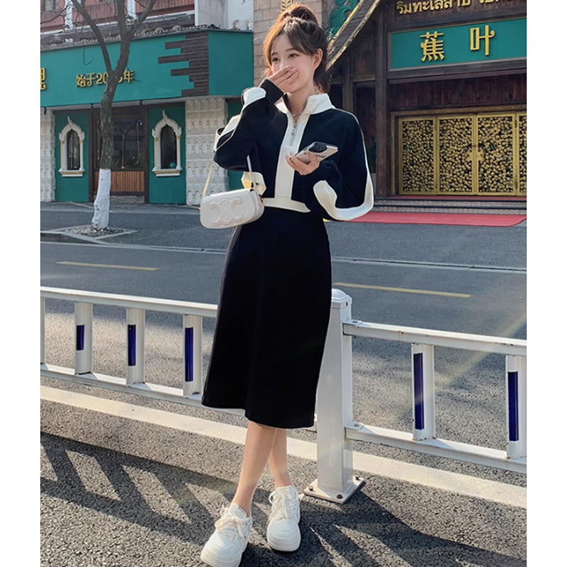 モノトーンハーフジップワンピース