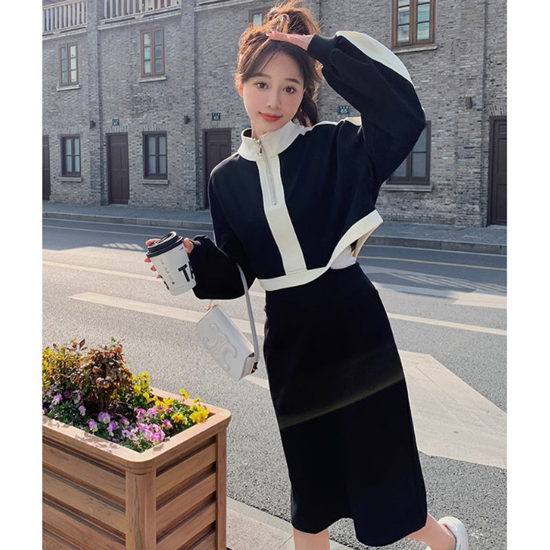 モノトーンハーフジップワンピース