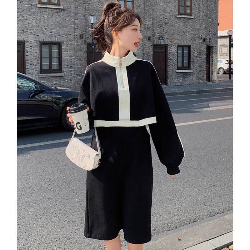 モノトーンハーフジップワンピース