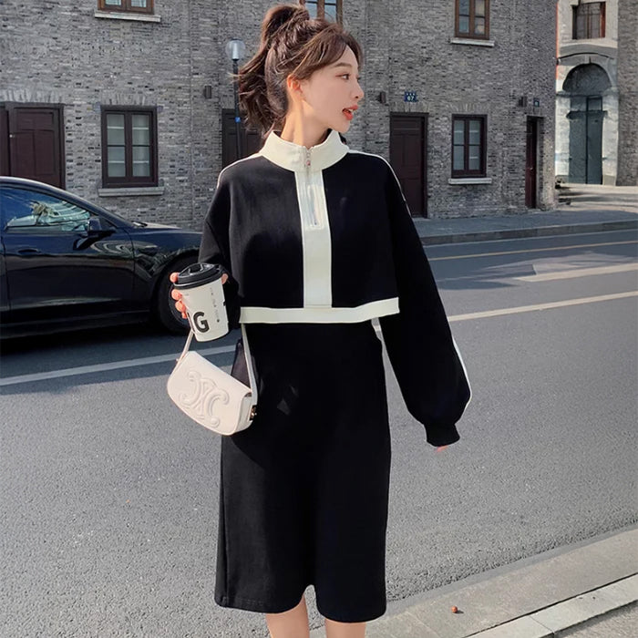 モノトーンハーフジップワンピース