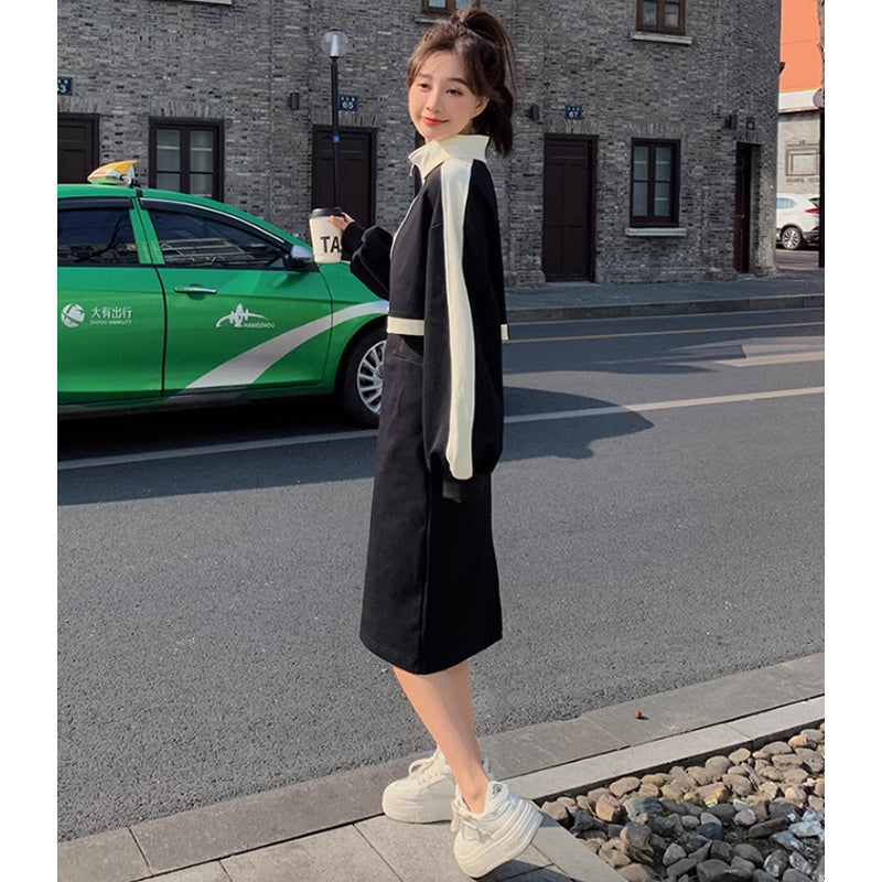 モノトーンハーフジップワンピース