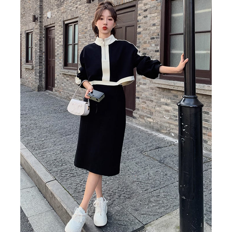 モノトーンハーフジップワンピース