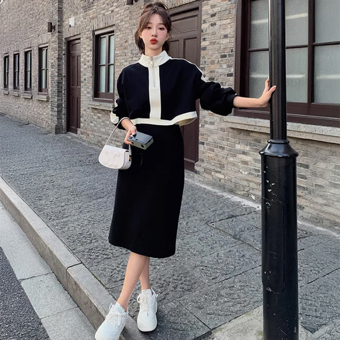 モノトーンハーフジップワンピース