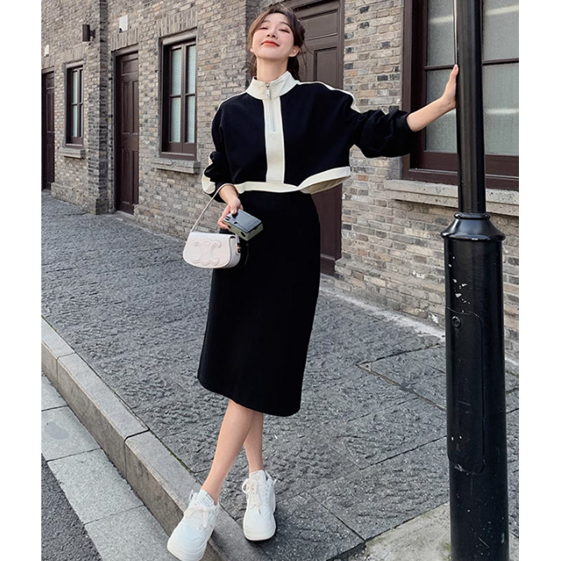 モノトーンハーフジップワンピース