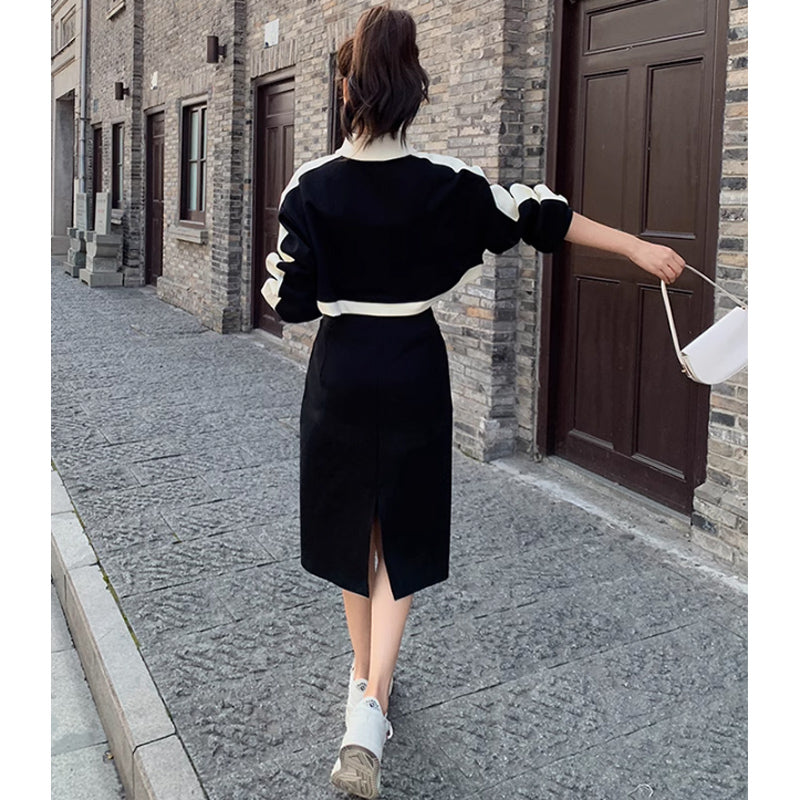 モノトーンハーフジップワンピース