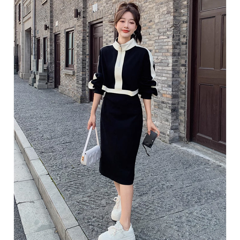 モノトーンハーフジップワンピース