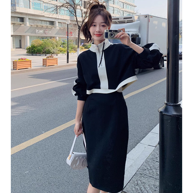 モノトーンハーフジップワンピース