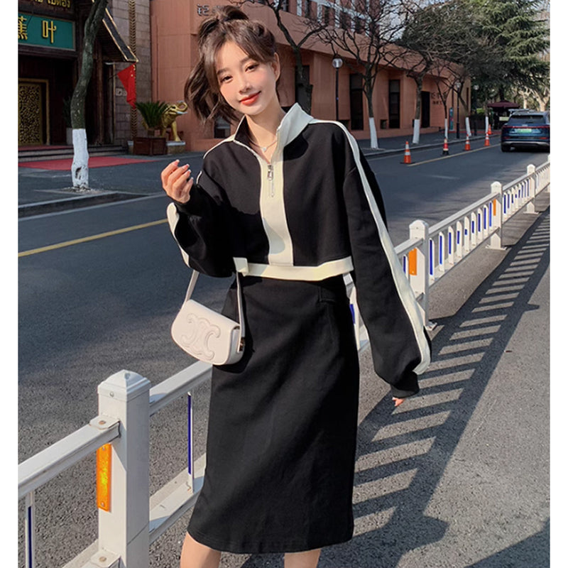 モノトーンハーフジップワンピース