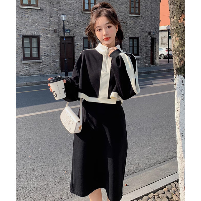 モノトーンハーフジップワンピース