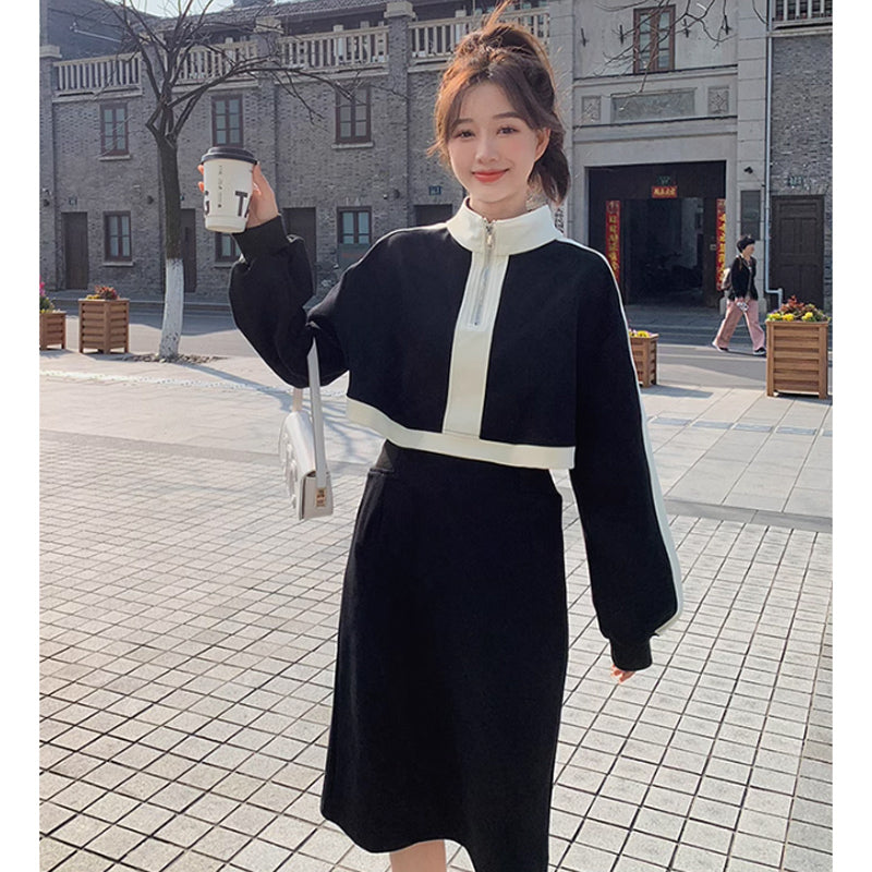 モノトーンハーフジップワンピース