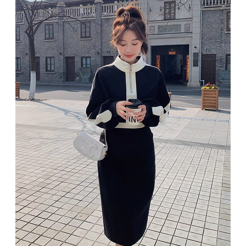 モノトーンハーフジップワンピース