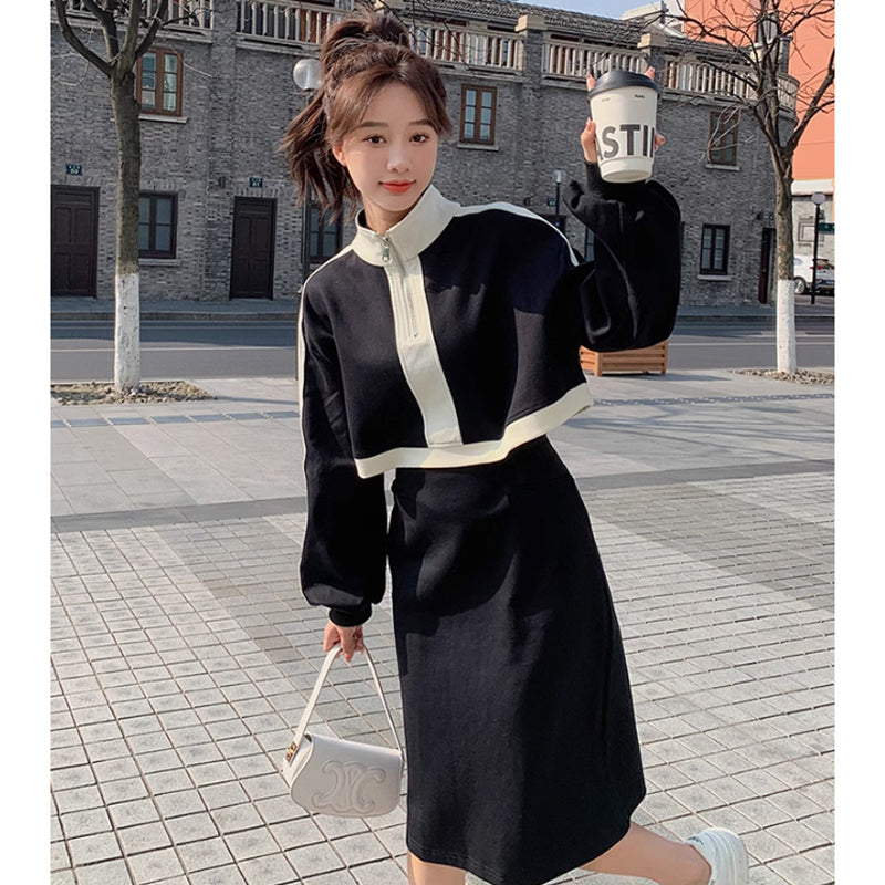 モノトーンハーフジップワンピース