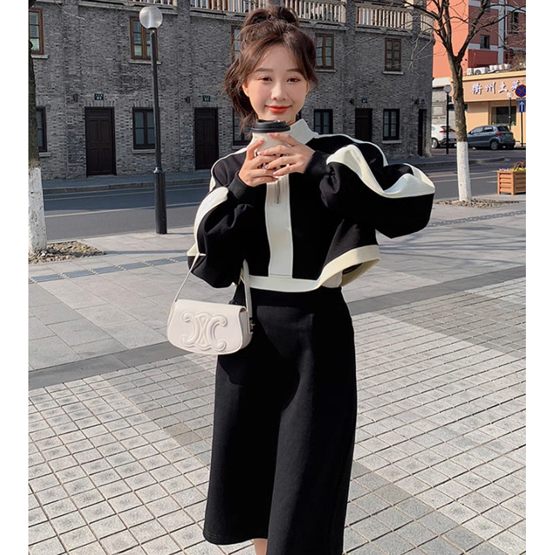 モノトーンハーフジップワンピース