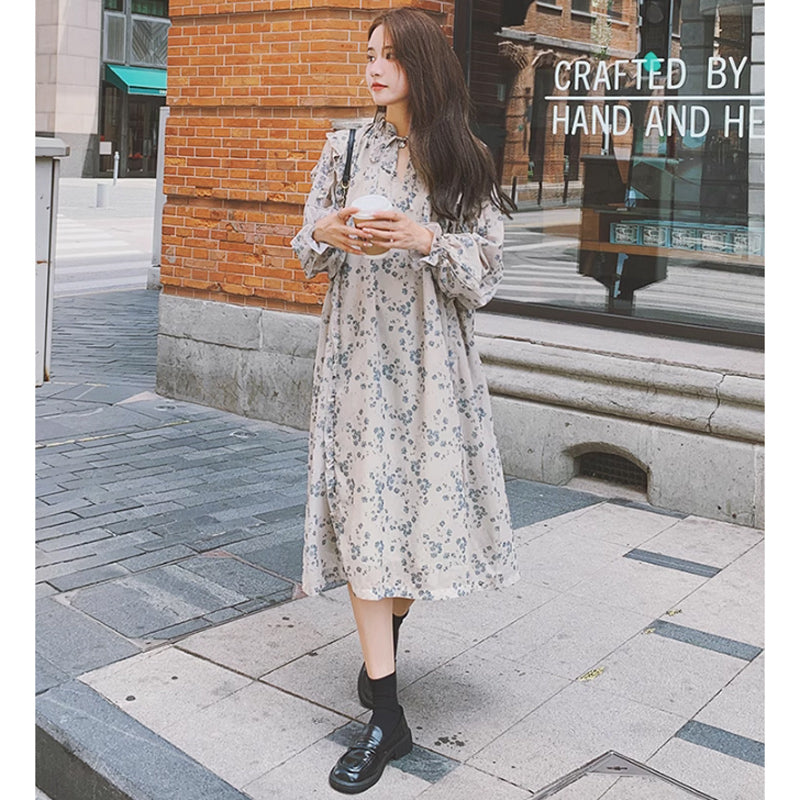 フリルフラワーシフォンワンピース