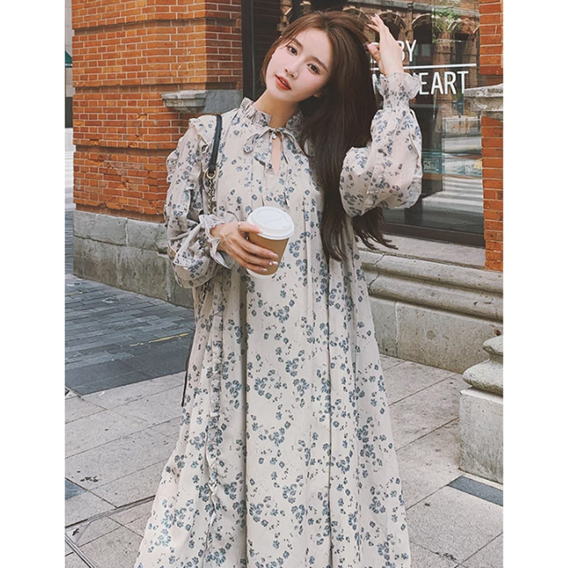 フリルフラワーシフォンワンピース