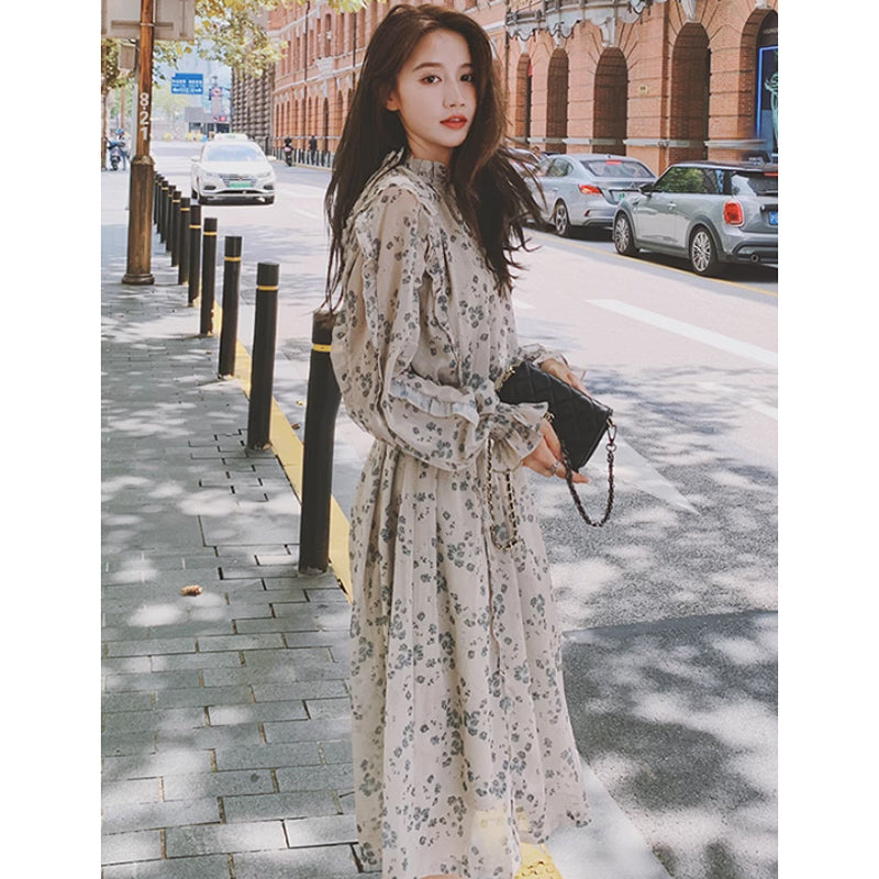 フリルフラワーシフォンワンピース