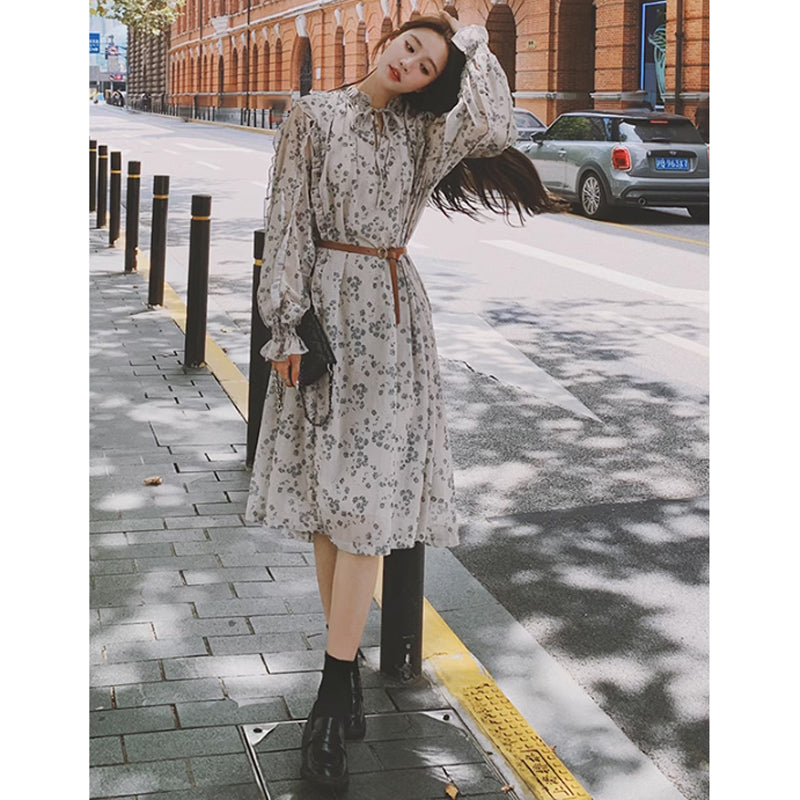 フリルフラワーシフォンワンピース