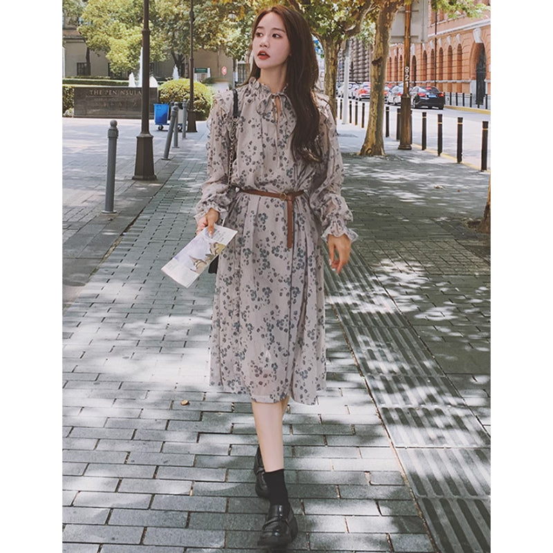 フリルフラワーシフォンワンピース