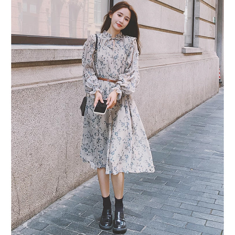 フリルフラワーシフォンワンピース