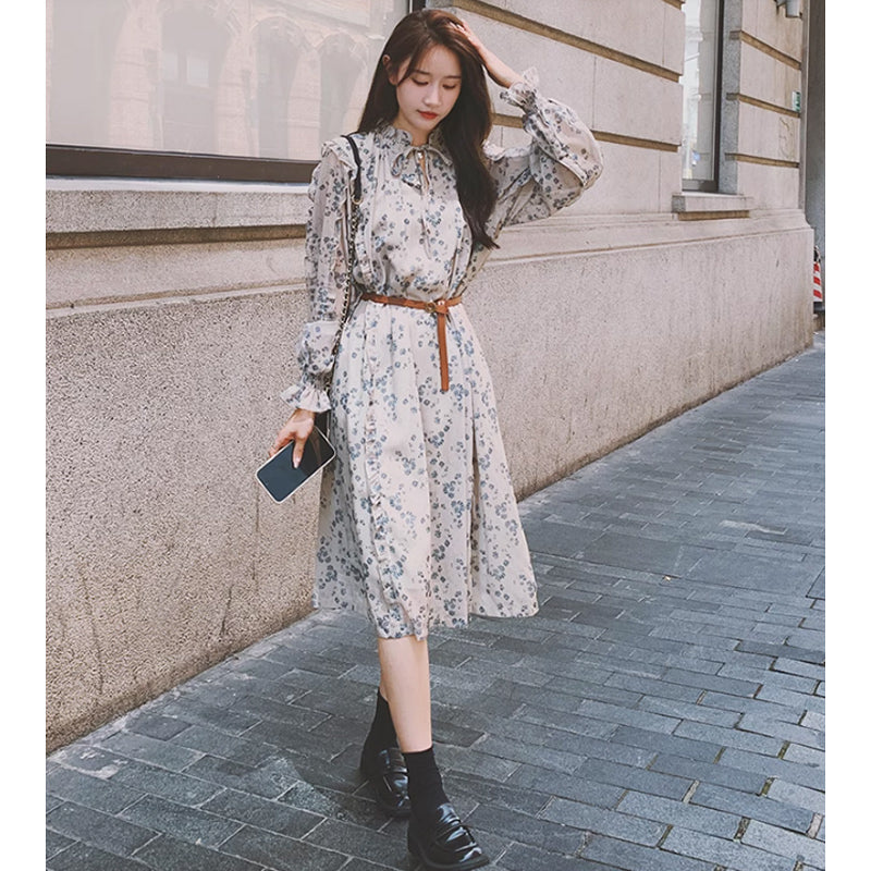 フリルフラワーシフォンワンピース