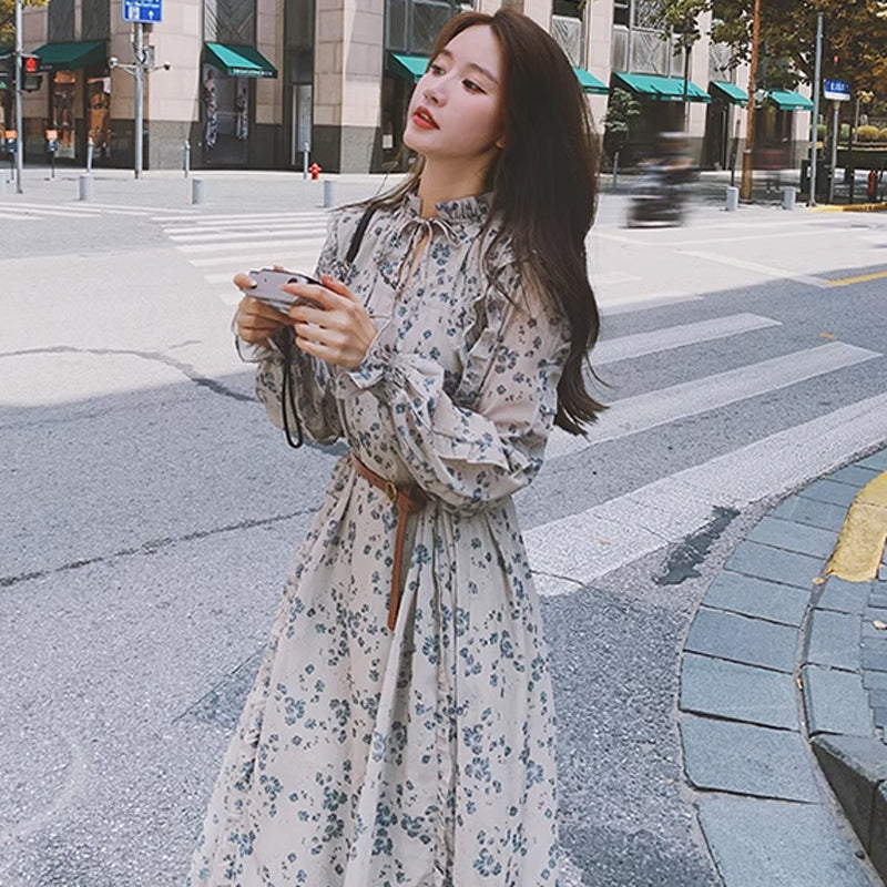 フリルフラワーシフォンワンピース