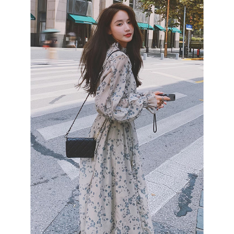 フリルフラワーシフォンワンピース