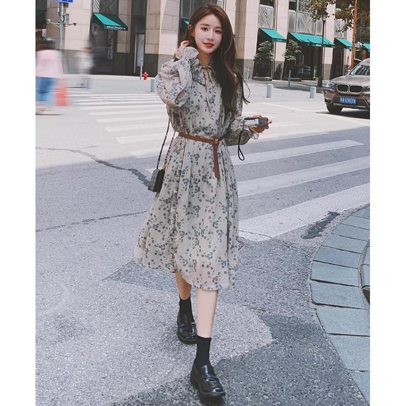 フリルフラワーシフォンワンピース