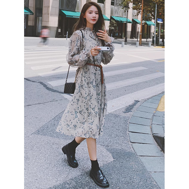 フリルフラワーシフォンワンピース