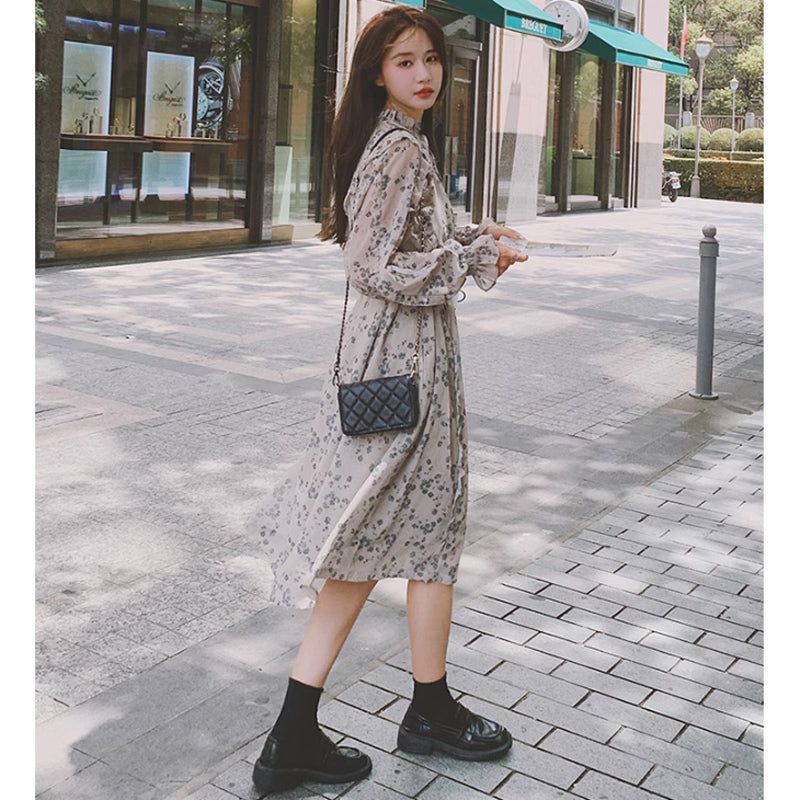 フリルフラワーシフォンワンピース