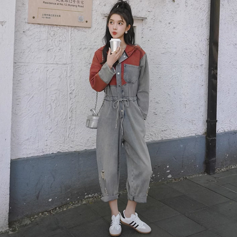 ダメージデニムオールインワン