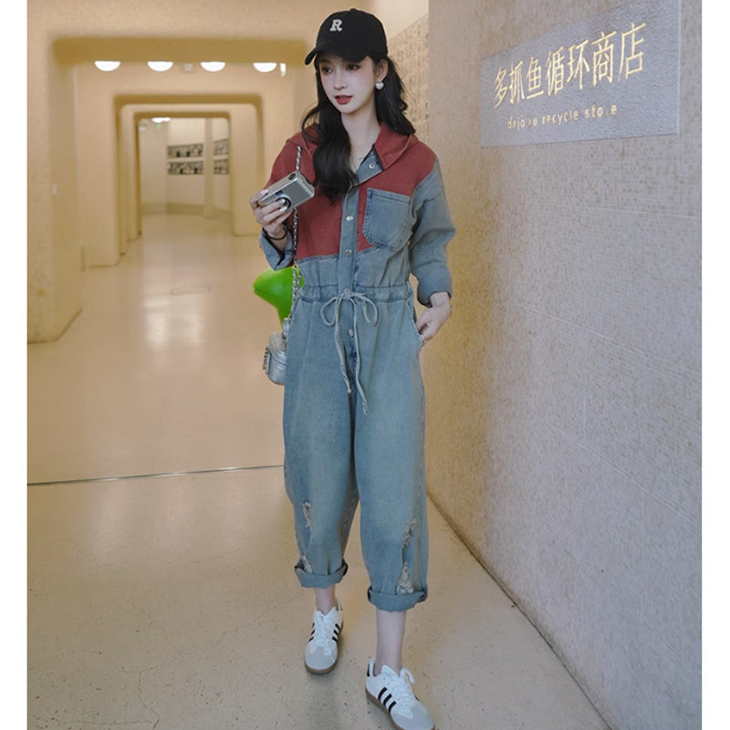 ダメージデニムオールインワン