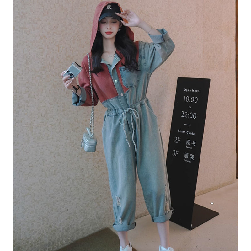 ダメージデニムオールインワン