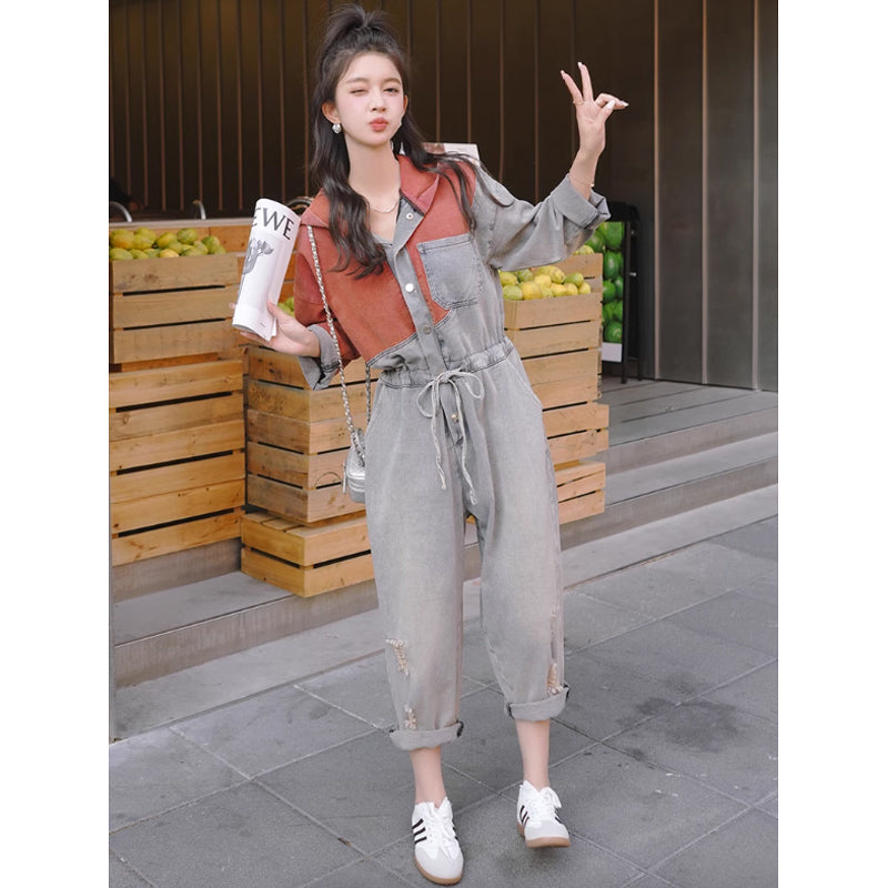 ダメージデニムオールインワン