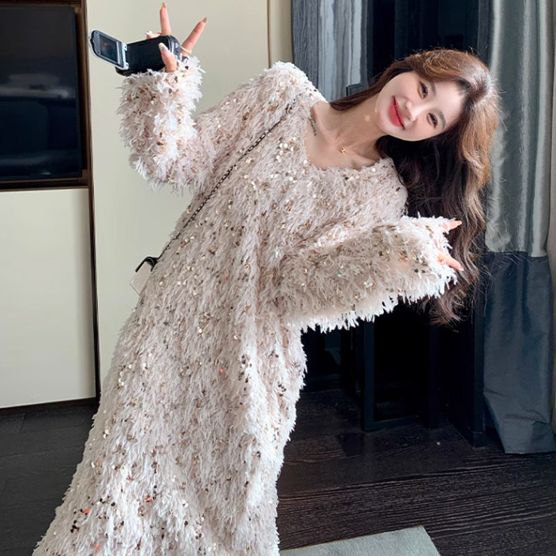 スパンコールフリルワンピース