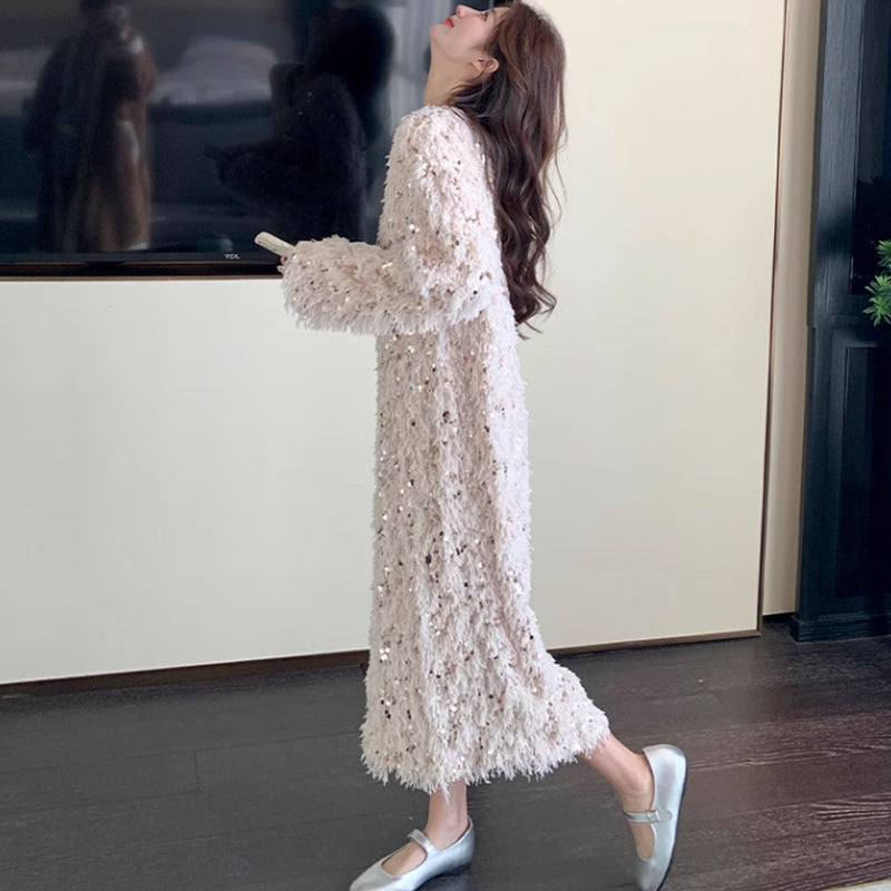 スパンコールフリルワンピース