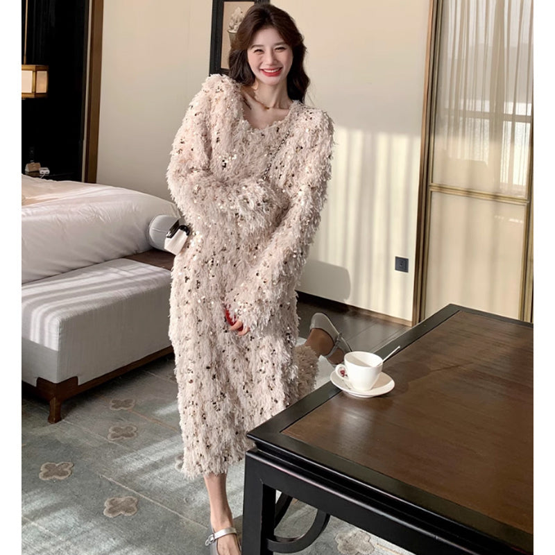 スパンコールフリルワンピース