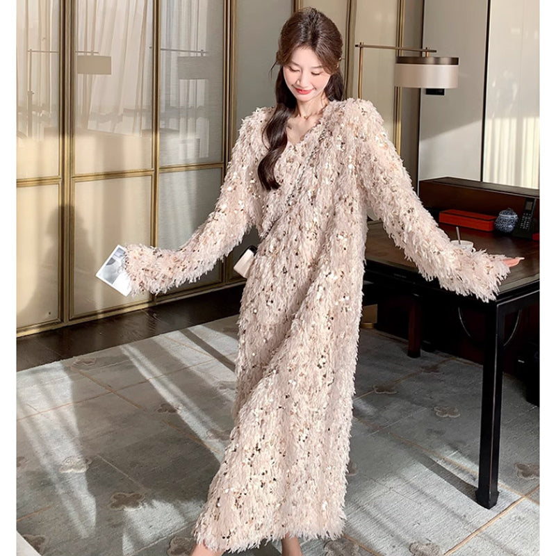 スパンコールフリルワンピース