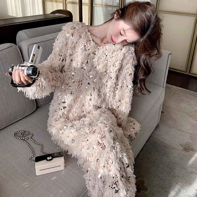 スパンコールフリルワンピース