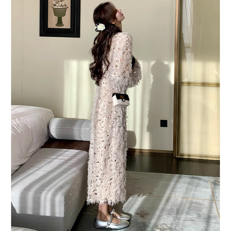 スパンコールフリルワンピース