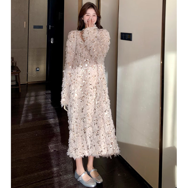 スパンコールフリルワンピース