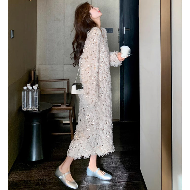 スパンコールフリルワンピース