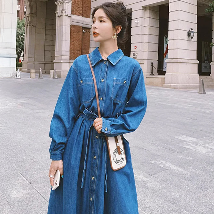 Aラインデニムシャツワンピース