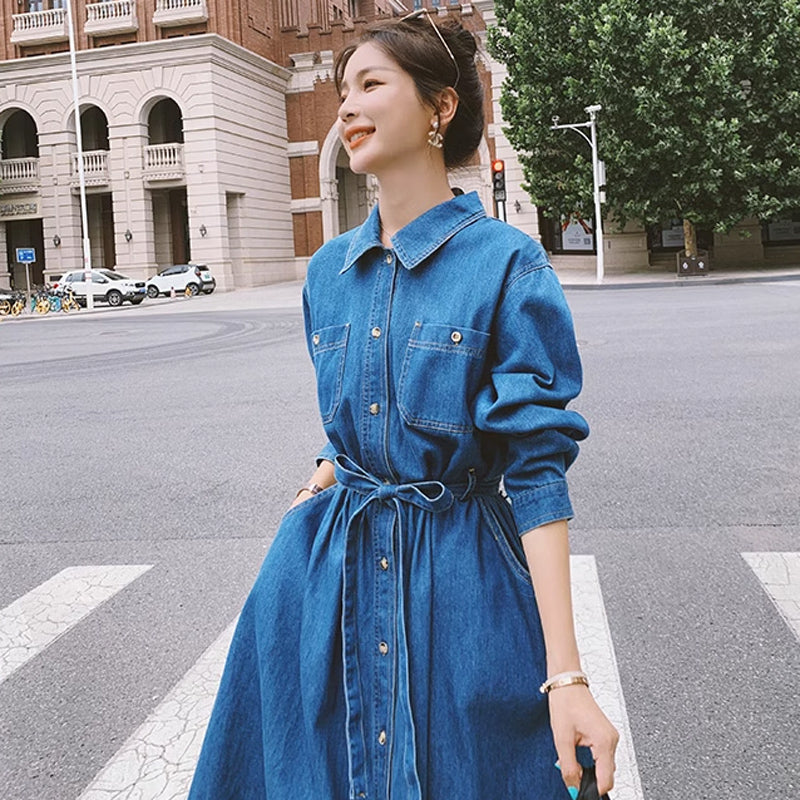 Aラインデニムシャツワンピース