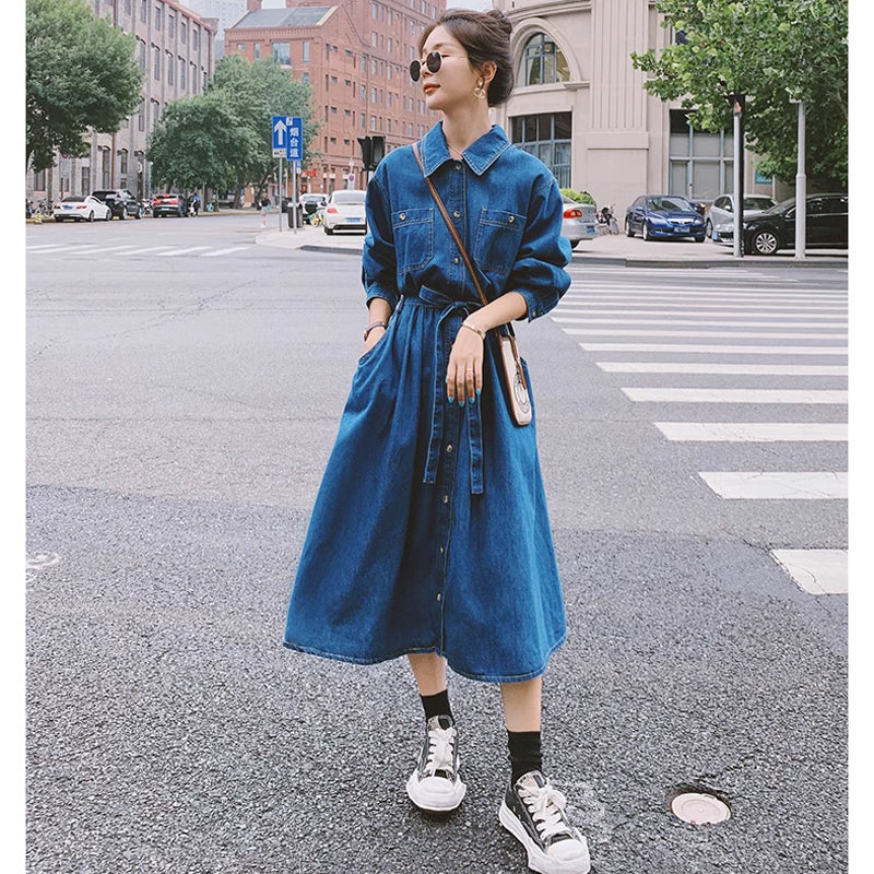 Aラインデニムシャツワンピース
