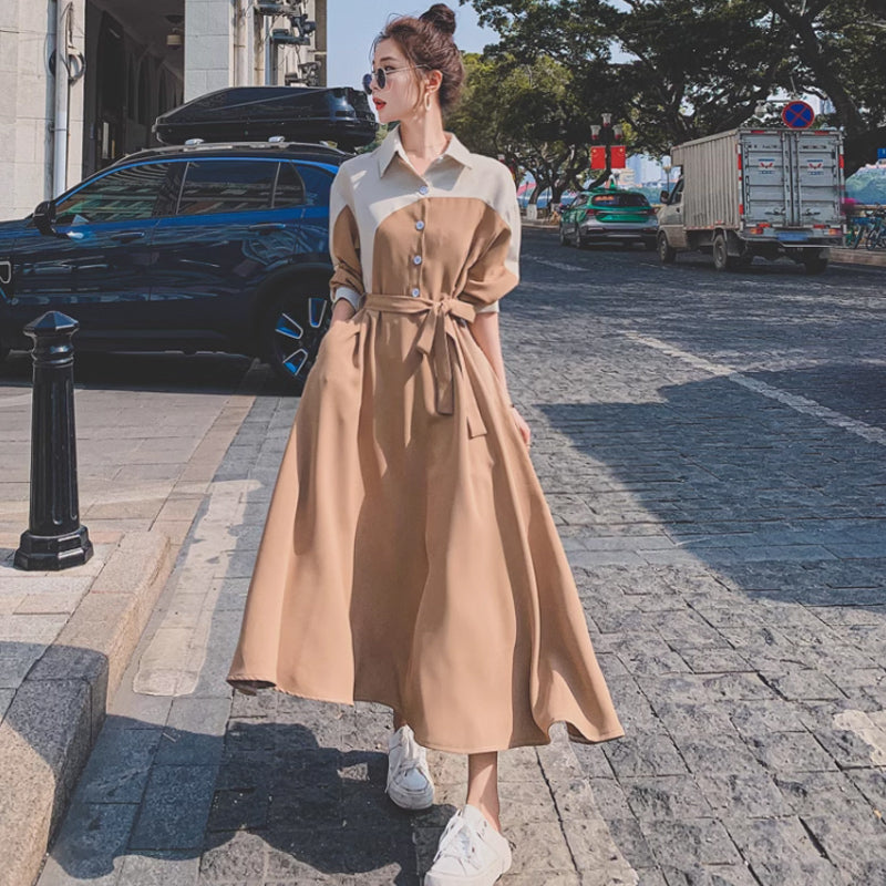 ウエストリボンバイカラーワンピース