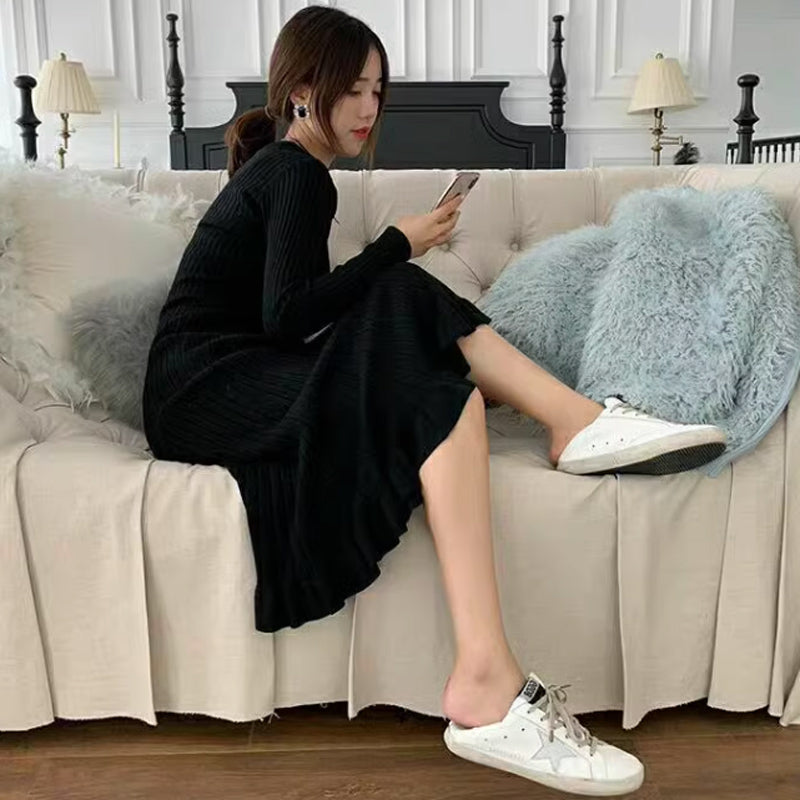 ラウンドネックリブニットフィッシュテールワンピース