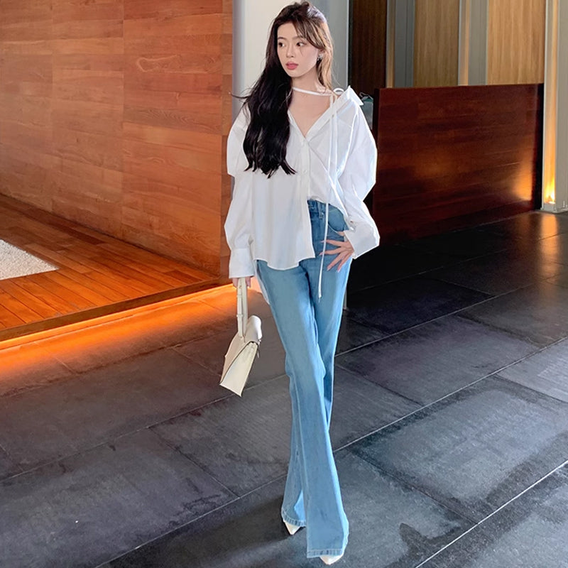 リボンストラップホワイトブラウス